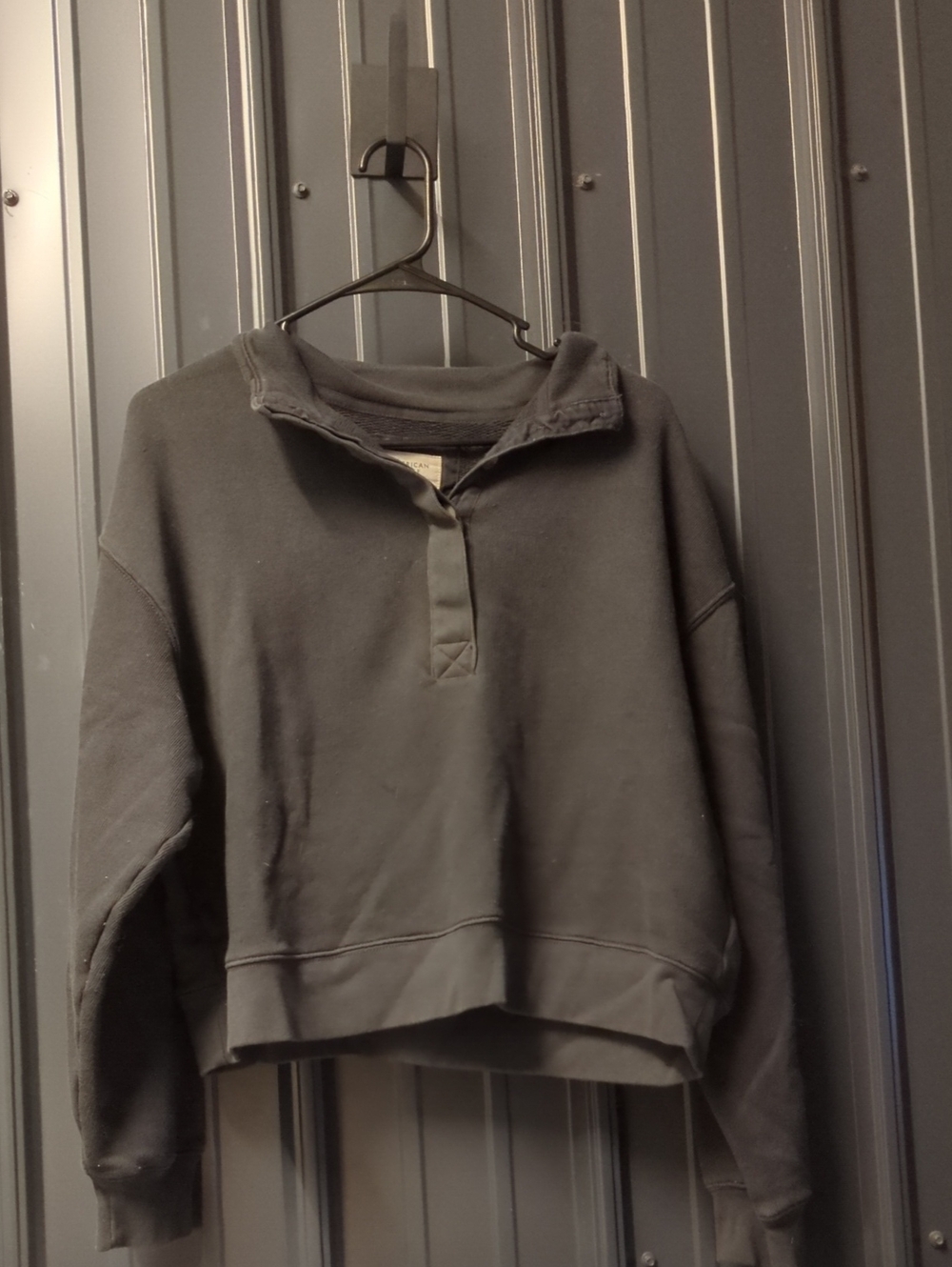 American Eagle Dark Gray Cropped Quarter Button Pullover